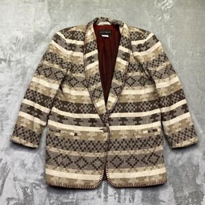 Harris Wallace Geometric Aztec Stripe Blazer Jacket Womens 3/4 Sleeve Sz‎ M Wool